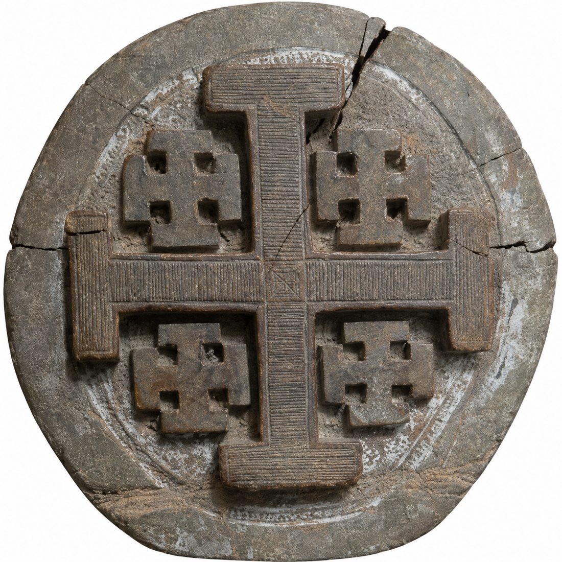 Sello de madera de la Orden del Santo Sepulcro de Jerusalén, con la Cruz de Jerusalén tallada